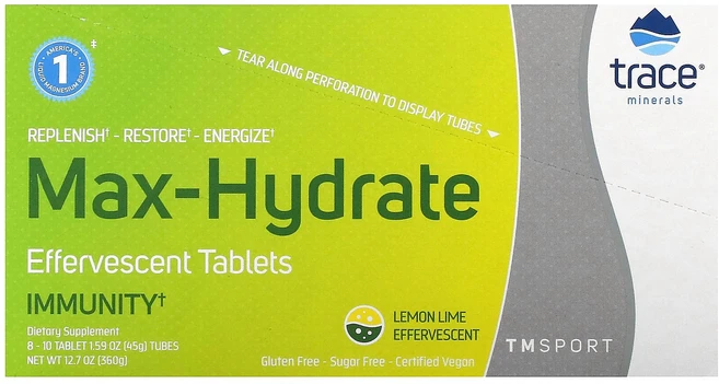 Trace TM Sport 맥스-하이드레이트 면역력 강화 정제 레몬 라임 맛 튜브 8개 각 10정 Trace (트레이스), Trace, TM Sport, 맥스-하이드레이트, 면역, 1개 - 쿠팡