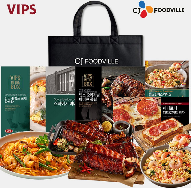 [VIPS] 빕스 홈파티 선물세트 2호(오리지널폭립+스파이시폭립+쉬림프로제파스타+페퍼로니피자+감바스라이스) 보냉백 포함, 1