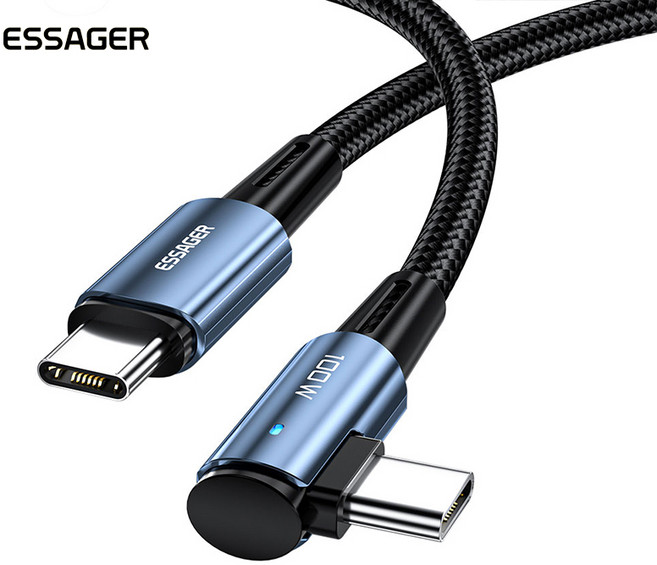 ESSAGER L자형 직각 선셋 엘보우 100W C to C타입 고속 충전 케이블, 1개, Blue