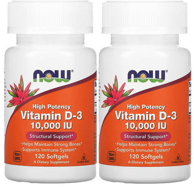 나우푸드 고효능 비타민 D-3 10 000 IU 120 소프트젤, 120정, 2개