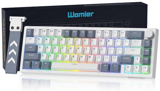 Womier VK66 PRO 60% 게이밍 키보드 유선 QMK/VIA 크리미 기계식 키보드 핫 스왑 가능 개스킷 마운트 RGB 키 보드 및 반투명 키캡 (화이트), 화이트