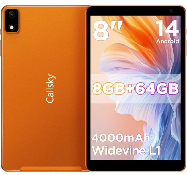 비브랜드 안드로이드 태블릿 8인치 12GB RAM 64GB ROM 옥타코어 Wi-Fi 6 블루투스 핑크, 주황색