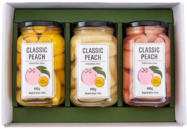 국내산 복숭아 병조림 3병 선물세트 황도 백도 핑크백도 복숭아통조림 유기농설탕, 황도+백도+핑크백도 SET