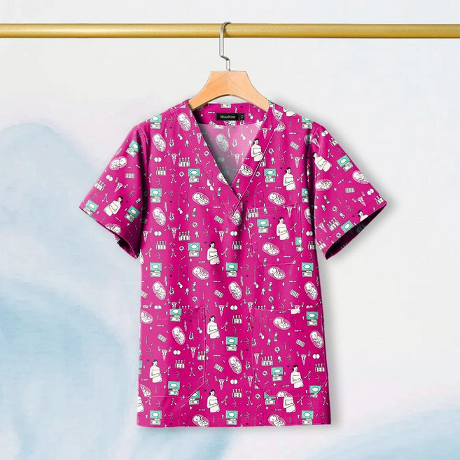 코튼 스크럽 프린트 유니폼 반려동물 그루밍 작업복, 1개, Color: 4. 72050 / Size: E. L