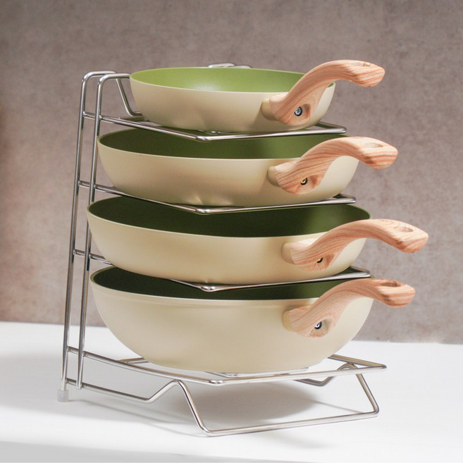 스텐304 후라이팬정리대 4단 후라이팬거치대 주방정리, 후라이팬 거치대4단, 1개