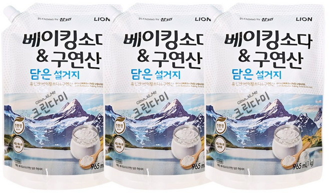 참그린 베이킹소다 구연산 담은 설거지 주방세제 리필 1kg, 3개