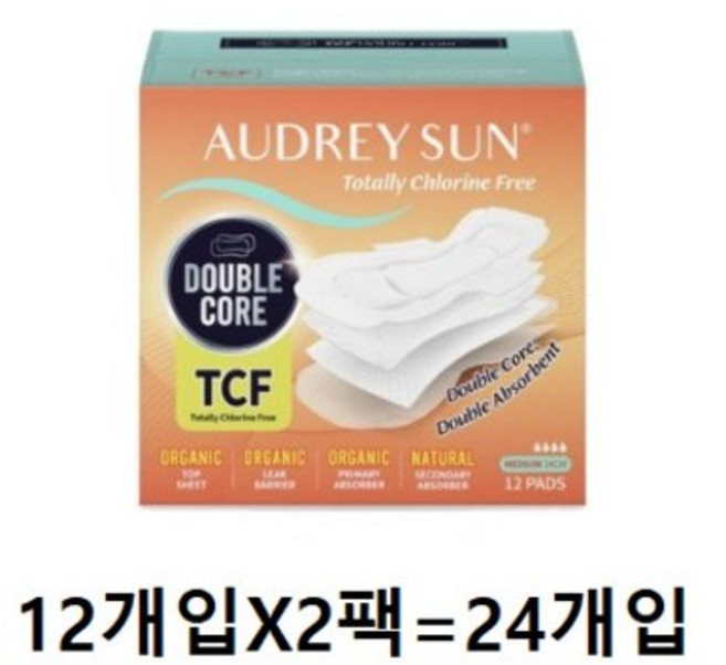 오드리선 TCF 더블코어 중형 생리대 날개형, 12개입, 22개