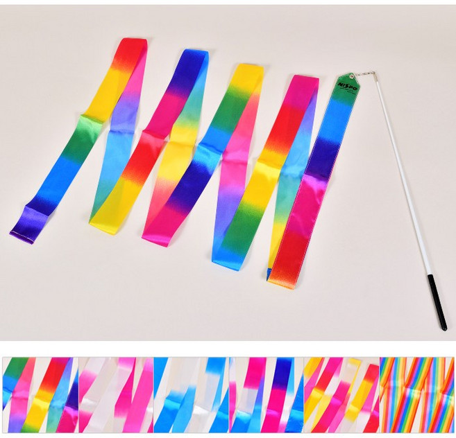 니스포 리듬체조 리본 6m 스틱포함 체조용 멀티컬러 교재, 스트라이프, 1개