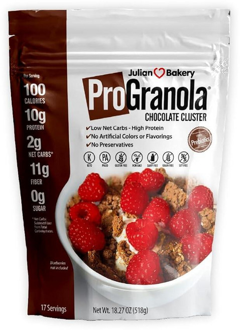 Julian Bakery® ProGranola® 시리얼 | 초콜릿 | 단백질 10g | 팔레오 | 순탄수화물 2개 | 글루텐 프리 | 그레인 프리 | 17회 분량, 1개, 518g