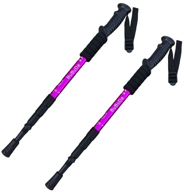 킴스브로 4단 접이식 초경량 듀랄루민 등산스틱 2개 세트, 보라 × 2개