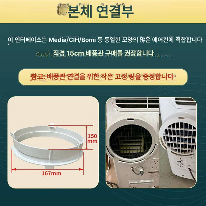 듀얼덕트 이동식에어컨 개조키트 밀봉판 커넥터 덕트 흰색 구멍, 에어컨 본체 연결 KYR-35 5번 커넥터