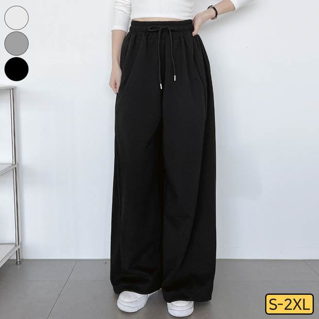 가비진 여성용 숏기장/롱기장 사이드 절개 벌룬 와이드 일자/조거 밴딩 트레이닝 팬츠 뱃살커버 바지 빅사이즈까지