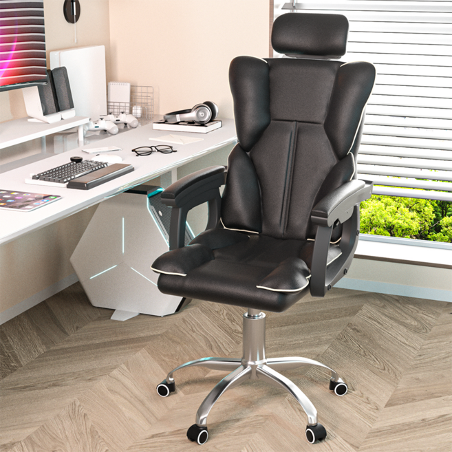 리보아 각도 높이 조절 가능 컴퓨터 게이밍 의자 가정용 서재 컴퓨터, 블랙