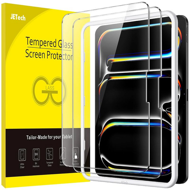 JETech iPad Pro 13인치 M5/M4 2025/2024용 액정 보호 필름 가이드 프레임 포함 강화 유리 필름 HD 클리어 2장 세트, 1개, 상세페이지 참조