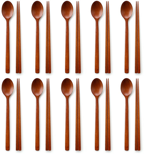 디온 대추나무 천연옻칠 한식 혼밥 캠핑 우드 수저 세트, 10세트, 숟가락1개+젓가락1쌍