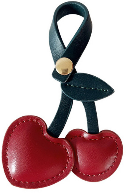 뷰레이터닷컴 체리 가죽 키링 키홀더 똑딱이 열쇠고리 가방고리, 1개, 레드