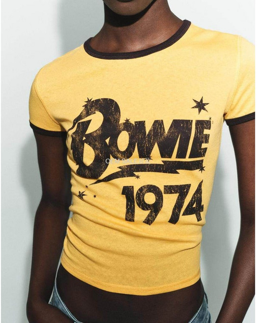 자라 프린트 디테일 라운드 반팔 슬림 티셔츠 1277014