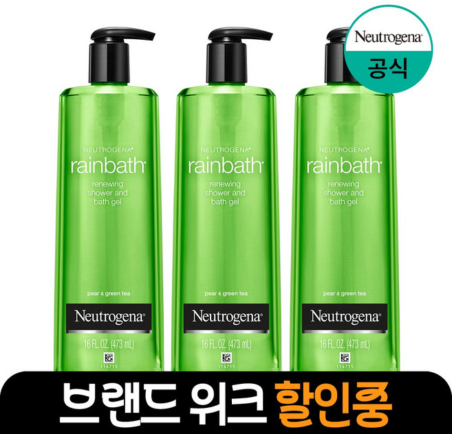 뉴트로지나 레인바스 그린티 앤 페어 바디워시 싱그러운 풀 향, 473ml, 3개