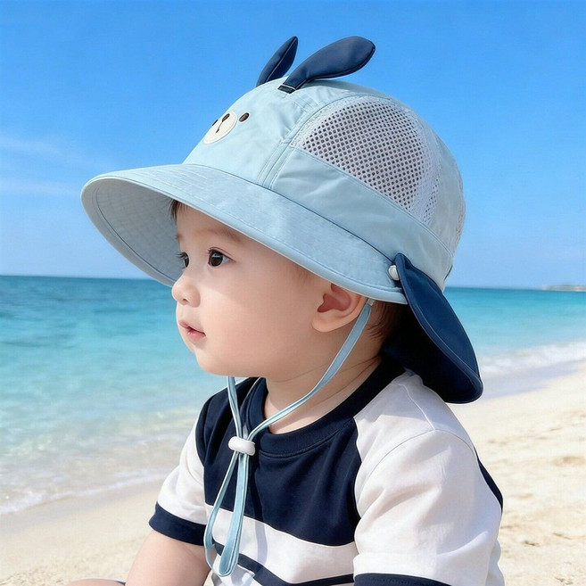 寶寶遮陽網漁夫帽 兒童防曬透氣速乾帽, 1個, 藍色建議3-6歲頭圍50-53cm 均碼
