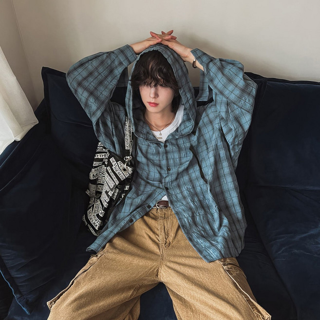 비보뉴 경량 바람막이 여름 후드 자켓 시원한 체크 남녀공용