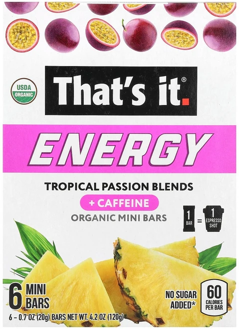 That's It Energy 유기농 미니 바 트로피컬 패션 블렌드 미니바 6개 개당 20g(0.7온스) - 쿠팡