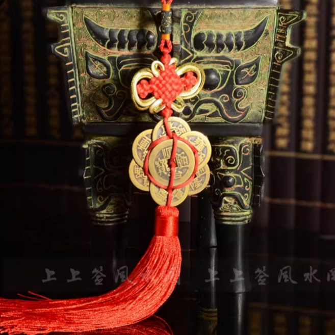 디퍼프롬 엽전 매화 황동 펜던트 옛날동전 빈티지 소품, 겹수 홍매듭