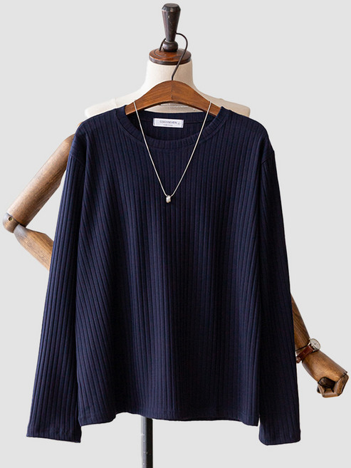 코코세븐 여성 빅사이즈 카바링 골지 스판 라운드 긴팔 티셔츠