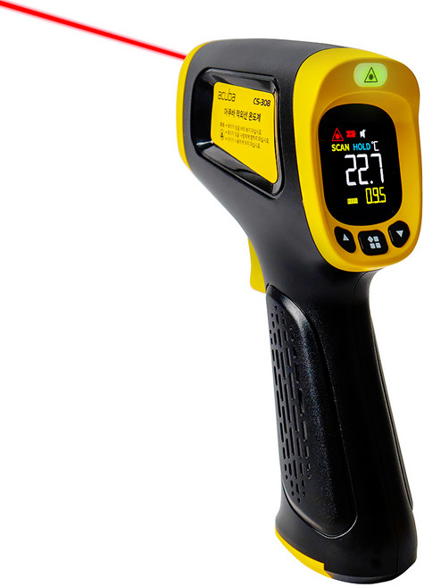 아쿠바 적외선 온도계 CS-308 공업용 비접촉식 레이저 온도계 옐로우, 1개