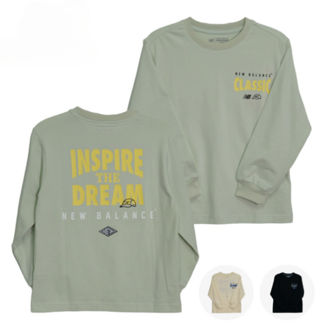 뉴발란스 키즈 여아 남아 에센셜 그래픽 쿨 코튼 긴팔 티셔츠