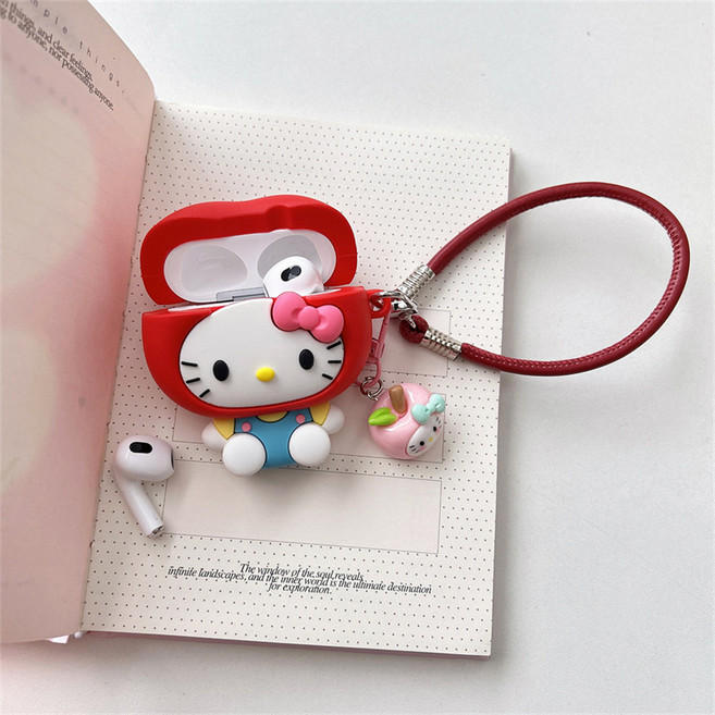 T큐트 레드 애플 키티 실리콘 이어폰 케이스 에어팟1/2/3/4/pro/pro2 호환 이어폰 케이스+액세서리, Airpods 4