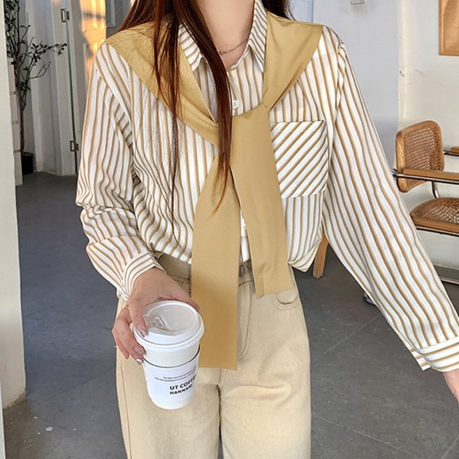 드마엘 조지프 스카프스트라이프 긴팔셔츠 블라우스+델로나-간절기 셔츠