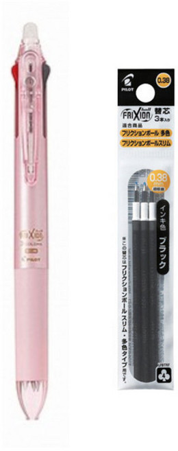 파이롯트 유성펜 프릭션 3색 슬림 0.38mm 펄핑크바디+ 유성리필심 0.38mm 블랙(3개)