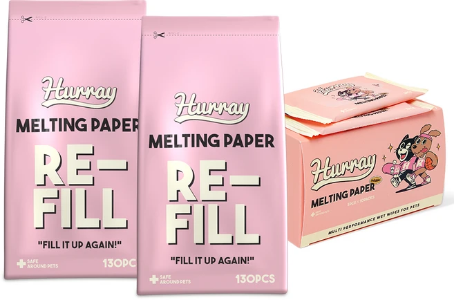 허레이 멜팅페이퍼 포터블 반려동물 휴대용 산책 물티슈 50매 동물용의약외품 인증, 130매리필2개+포터블1박스, 1세트, 1개입 - 쿠팡