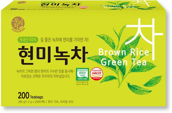 송원 우리차 현미녹차, 1.3g, 200개입, 1개