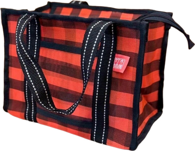 竹木造咖 茄芷便當袋 拉鍊手提環保復古袋 台灣LV阿嬤市場袋, 紅色, 1個