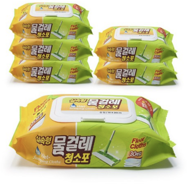 홈인더스트리 물걸레청소포 실속형 중형 30매, 6개