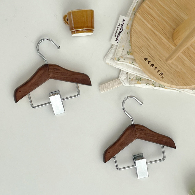 다용도 미니 우드 클립 집게 강아지 모자 옷걸이, 2개, 브라운