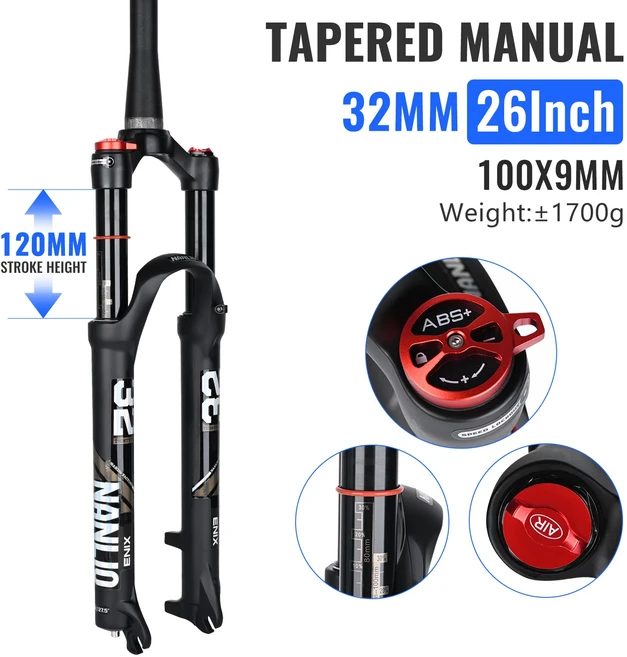 BUCKLOS 26/27.5/29인치 MTB 에어 포크 트래블 140mm 9100mm 산악 자전거 프론트 포크 34mm 튜브 자전거 에, 02 Manual-Tapered-26