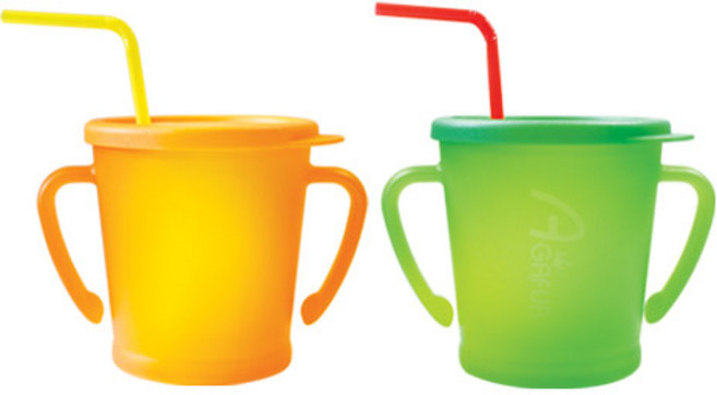 아가프라 매직빨대컵1+1 유아물통 샘방지 아기 안새는 간편세척, 매직빨대컵(오렌지+그린), 1개