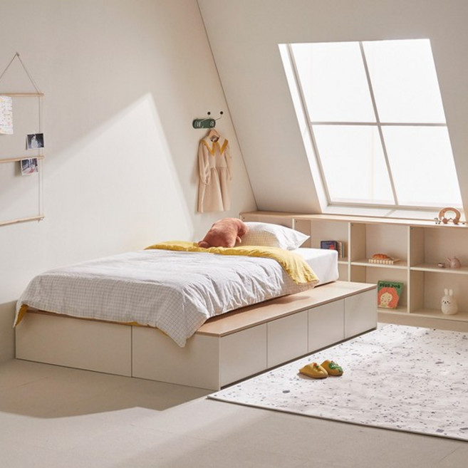 포더홈 파운드 확장형 수납 침대 프레임 단품 방문설치, 내추럴콤비