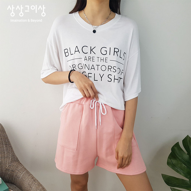 상상그이상 여성용 국내제작 사각 포켓 반바지 부드러운 소재 편안한 4부 데일리팬츠 트레이닝 반바지 장마철 입기좋은 베이직한 꾸안꾸룩