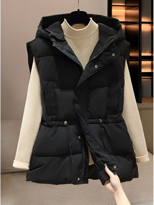 호미존 여성 오버핏 패딩 후드 면 조끼 베스트 허리 배딩 가을 겨울 빅사이즈 아우터
