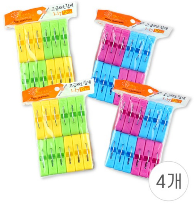 일조화학 국산 1-17 고급88호집게 12개입 4개 다용도 빨래집게, 랜덤색상