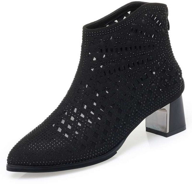 망사 부츠 앵클 여름 뾰족코 가죽 펀칭 스틸레토 빅사이즈 메쉬 고급 구두 반짝이