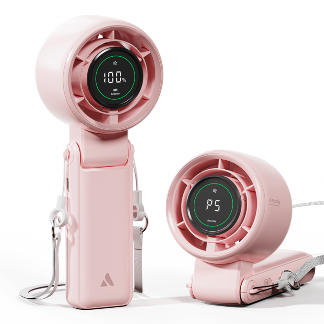 애쿨리 휴대용 선풍기 각도조절 미니 무선 접이식 핸디형 저소음 손선풍기, PB02, 핑크