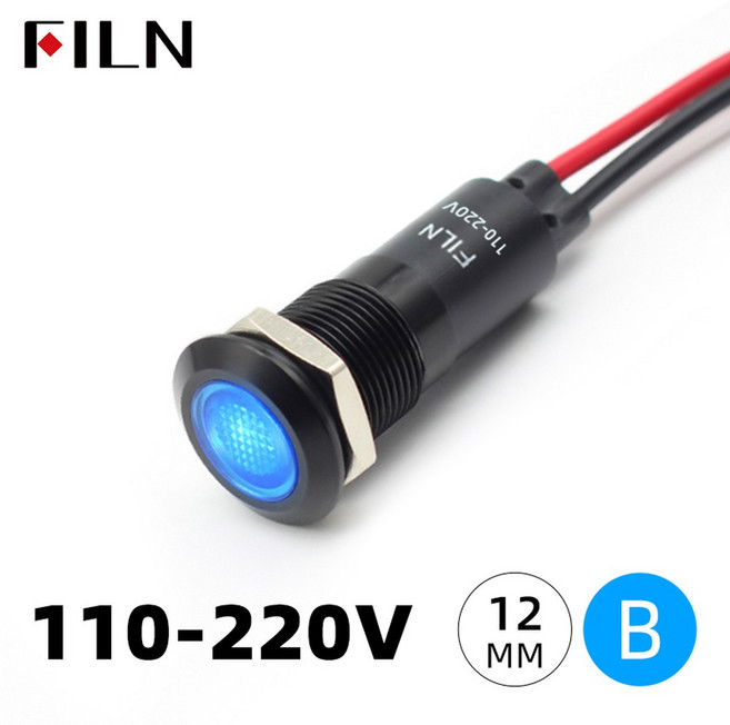 금속 LED 파일럿 12MM 12V 마감 케이블 6V 해양 24V 크롬 신호 3V 패널 경고등 표시기 20CM 대시 220V 보트 110V 자동차, 1개, 9. FL1A-12FW-1-BB110V