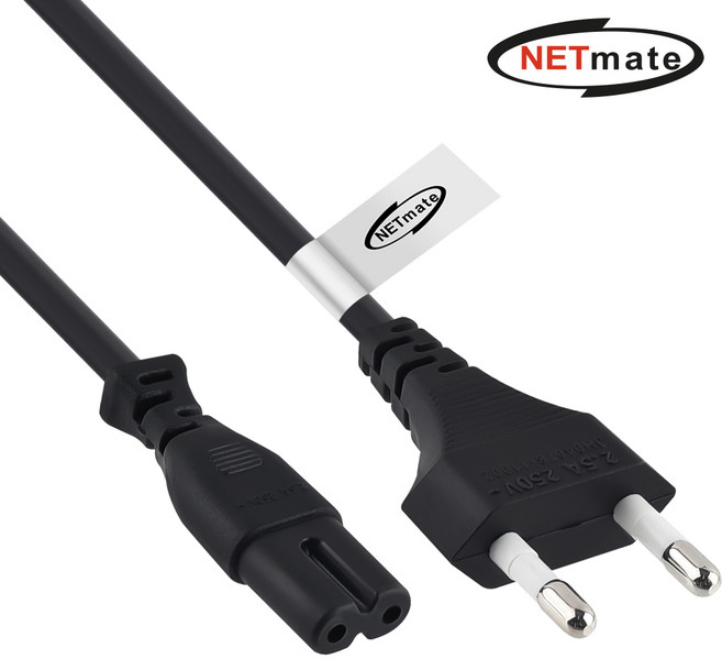 강원전자 Netmate 220V 전용 2구(8자) AC 파워 케이블 0.6m(블랙) NMP-KPC806B, 1개