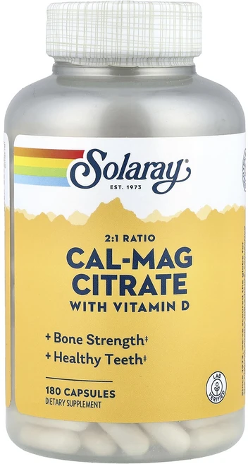 Solaray Cal-Mag 시트레이트 비타민D 함유 2:1 비율 캡슐 180정, SolarayCalMag시트레이트비타민D함유21비율캡슐, 1개 - 쿠팡