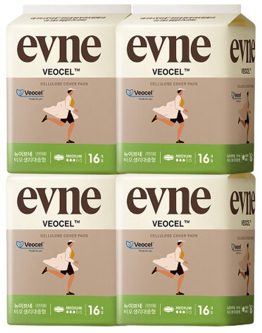 뉴 이브네 프리미엄 비오셀 생리대 중형 16매x4팩 16매x4팩, 4박스