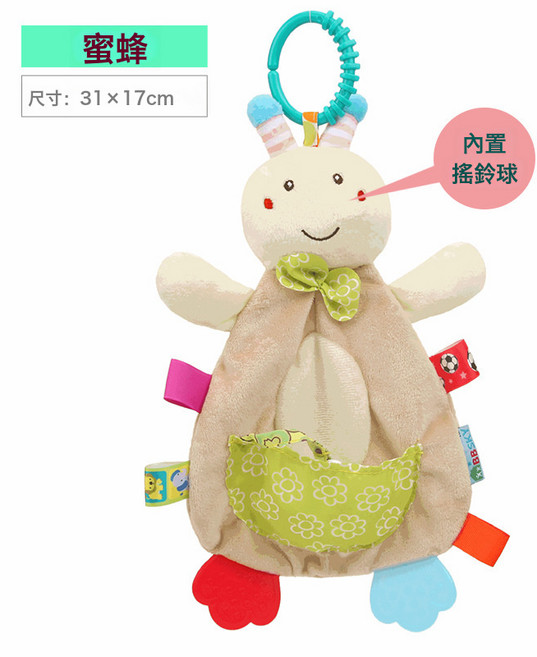 嬰兒安撫巾新生兒可入口啃咬搖鈴動物玩偶BB毛絨睡眠牀鈴玩具, 1個, 如圖所示